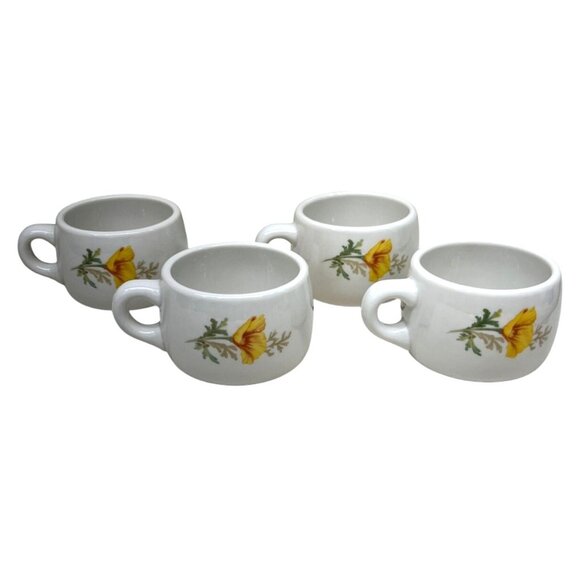 4 Vintage Santa Fe Railroad California Poppy Coffee Cups Syracuse China - Picture 3 of 8